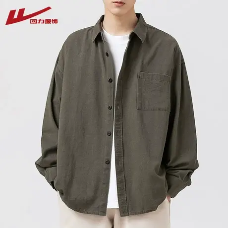 回力纯色简约长袖衬衫男士夏季薄款潮牌痞帅休闲衬衣情侣工装外套商品大图