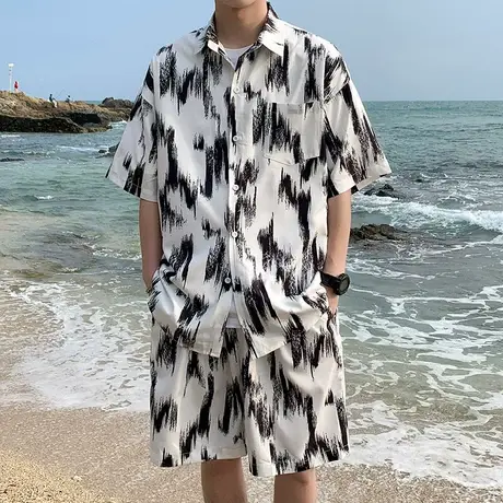 沙滩花衬衫男短袖速干冰丝海边度假岛服夏威夷情侣套装三亚风衬衣图片