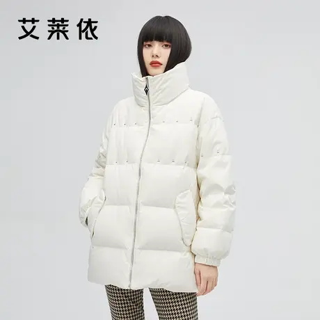 艾莱依新款羽绒服女款短款设计感铆钉冬季外套时尚立领保暖冬装潮商品大图