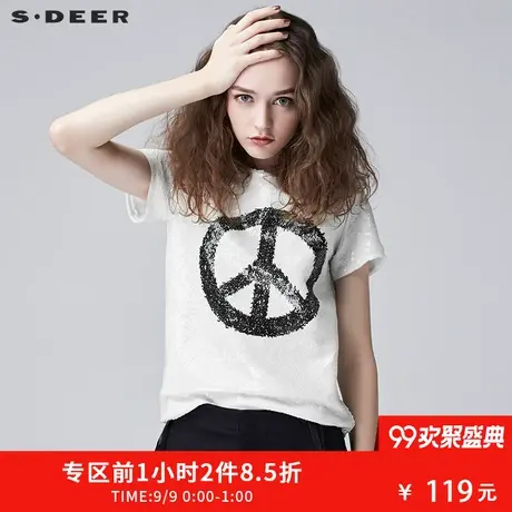 sdeer圣迪奥女极客现代感印花圆领贴片上衣S17182249图片