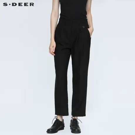 sdeer圣迪奥夏装休闲简约松紧拼接压褶直筒长裤S21260831图片