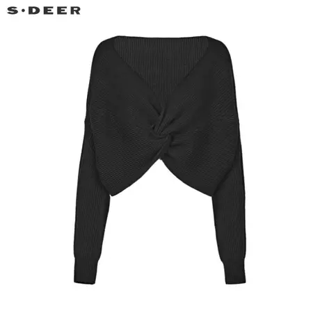 【直播间专属】sdeer圣迪奥女装V领堆叠不规则针织衫S221Z3512图片