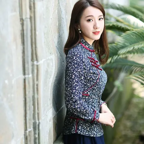 筠雅唐装女中国风中式盘扣上衣女年轻款长袖复古棉麻旗袍茶服素衣商品大图