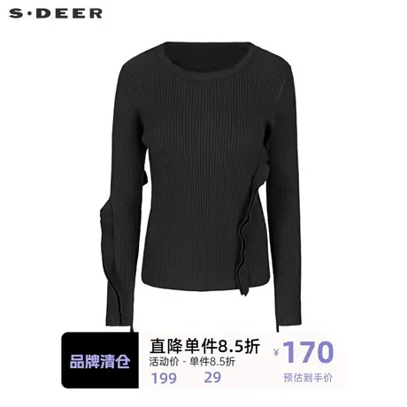 sdeer圣迪奥女装罗纹圆领拼接修身针织衫S221Z3511图片