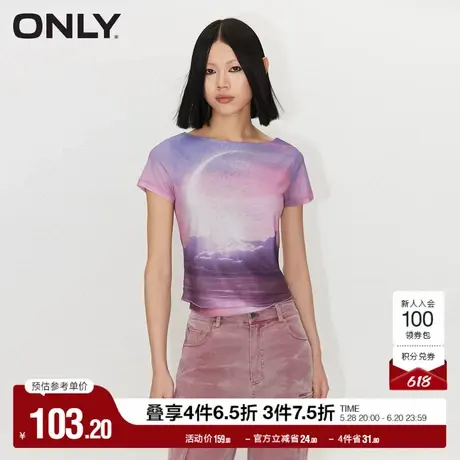 ONLY奥莱夏季潮流个性休闲圆领印花短袖短款T恤女图片