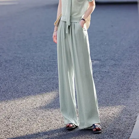 时尚气质休闲长裤2025年夏季新款高腰显瘦直筒薄款休闲通勤宽松裤商品大图