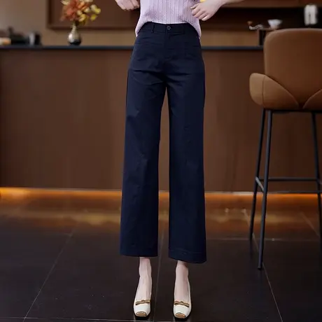 天丝棉九分直筒裤女夏季薄款高腰窄版阔腿裤柔软舒适轻薄休闲裤商品大图