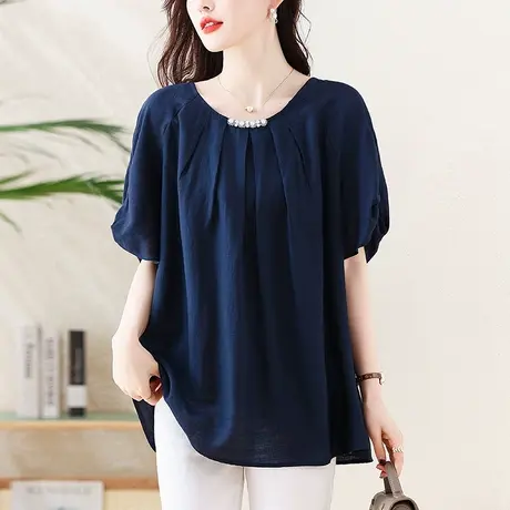 雪纺衫女短袖夏季新款加肥加大码中年妈妈洋气遮肚子宽松小衫上衣商品大图