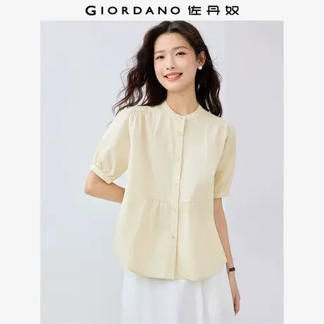 佐丹奴衬衫女装纯棉府绸破骨收褶小立领梭织短袖衬衫 05345465商品大图