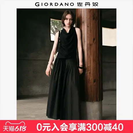 设计师款佐丹奴裙裤女夏季新款排褶半松紧腰阔腿长裤女18415612商品大图