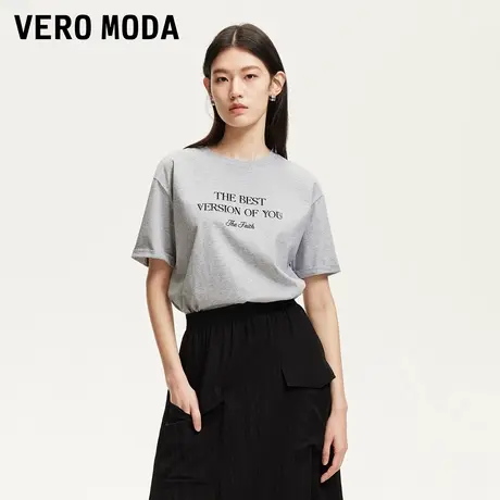 Vero Moda奥莱T恤女2025夏季新款立体字母胶印宽松落肩纯棉短袖商品大图