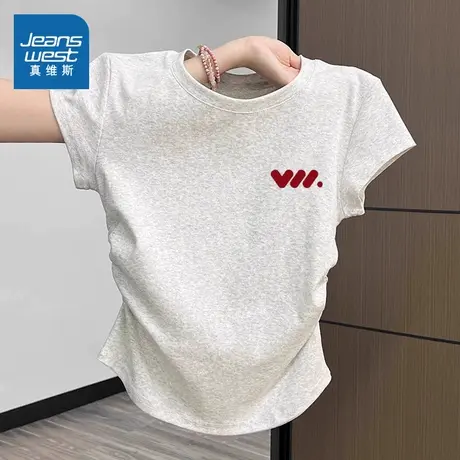 NOB真维斯抽褶正肩修身短袖t恤女2025新款夏季显瘦青少年半袖上衣图片