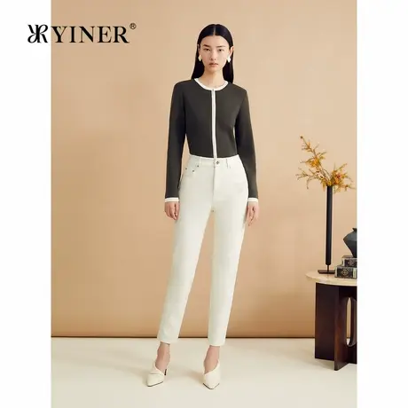 【美丽诺羊毛】YINER音儿秋季时尚毛针织衫撞色上衣商品大图