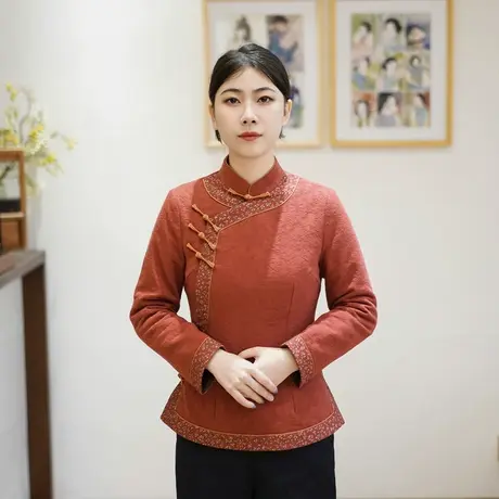 筠雅冬季新款唐装女中国风旗袍小袄夹棉保暖新中式盘扣棉衣24J490商品大图