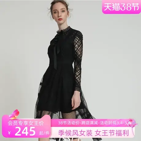 季候风连衣裙 少女优雅格纹蕾丝蝴蝶结领收腰裙子女0603LA120商品大图