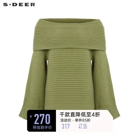 sdeer圣迪奥女装一字领拼接宽松卷边针织衫S233Z3567🌚商品大图