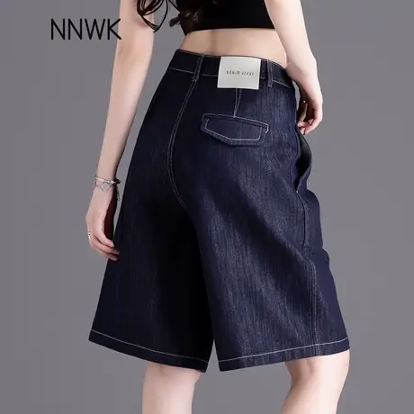丹宁蓝软牛仔短裤女2025新款夏季穿搭天丝直筒中裤宽松阔腿五分裤商品大图