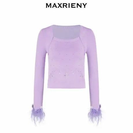 【奥莱】MAXRIENY甜美少女感丁香紫方领针织衫打底上衣女商品大图