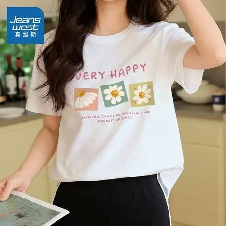 YD真维斯女装2025夏季新款纯棉短袖T恤圆领休闲时尚百搭印花上衣商品大图