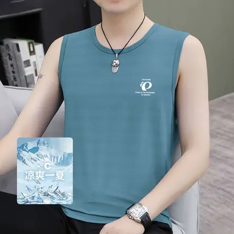 运动背心男夏季冰丝凉感速干衣潮流印花无袖t恤圆领健身运动坎肩商品大图