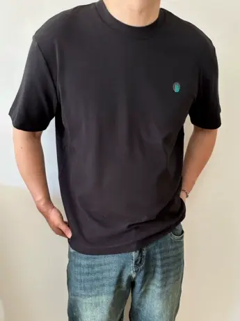 DAEVU春夏新款简约小标舒绒高弹潮胖子加肥加大码圆领男士短袖t恤商品大图