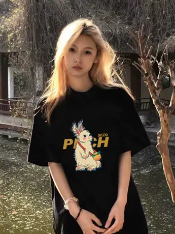 美式复古正肩短袖t恤女夏季设计感小众oversize潮牌高街仿棉上衣商品大图