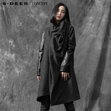 sdeer圣迪奥优雅设计感立领斜襟毛呢大衣S15481895图片