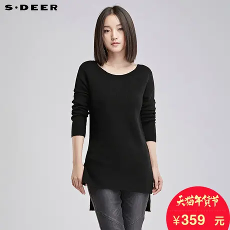 sdeer圣迪奥女装冬装前短后长黑色圆领基础毛衣针织衫S16483567图片