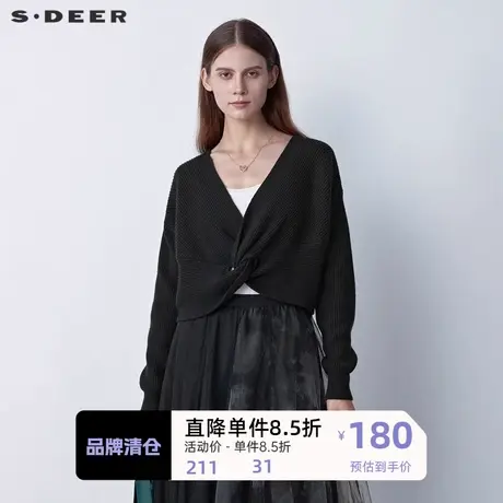 sdeer圣迪奥女装复古V领交叉堆叠不规则针织衫S221Z3512图片