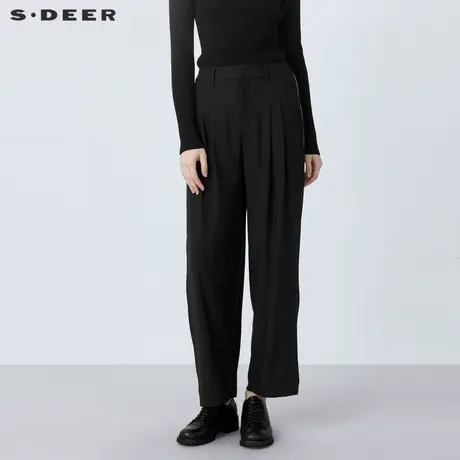 sdeer圣迪奥女装复古休闲松紧拼接开衩拉链直筒长裤S21380826图片