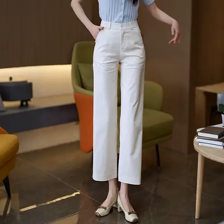 夏季新款天丝棉高腰阔腿裤女九分宽松直筒裤轻薄垂感显瘦休闲裤图片