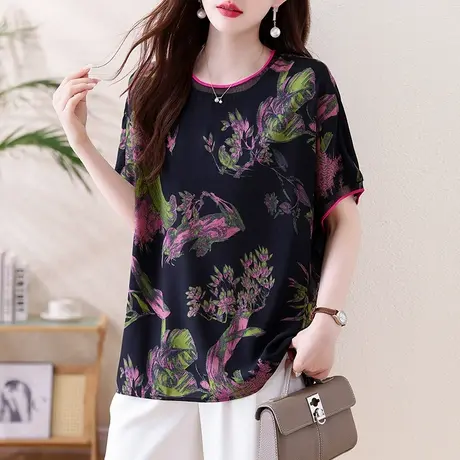 胖妈妈短袖雪纺衫夏季新款加肥加大码女装宽松轻奢高级感小衫上衣图片