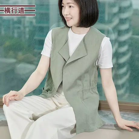 无袖纯色收腰薄款马甲宽松大码妈妈外穿背心2025新款夏女开衫上衣商品大图