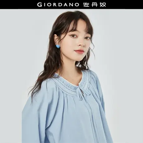 佐丹奴衬衫女装莱赛尔梭织撞色绑带圆领宽松插肩长袖衬衫 343212商品大图