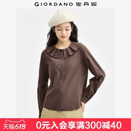 佐丹奴知识分子风衬衫女纯棉法兰绒压褶减龄娃娃领衬衣女13344851商品大图