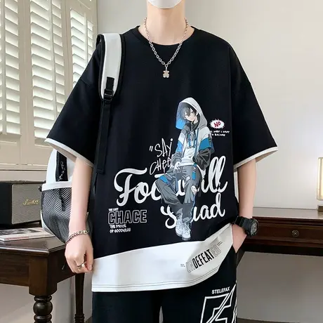 初中高中学生短袖t恤13岁男孩帅气夏装15青少年帅气大童半袖上衣图片