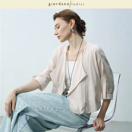 GL2025夏季新款外套女亚麻感侧拉链可卷袖短款薄款开衫女02375016图片