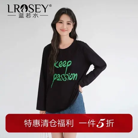 蓝若水大码女装字母印花宽松上衣秋季新品胖mm休闲打底衫美式T恤商品大图