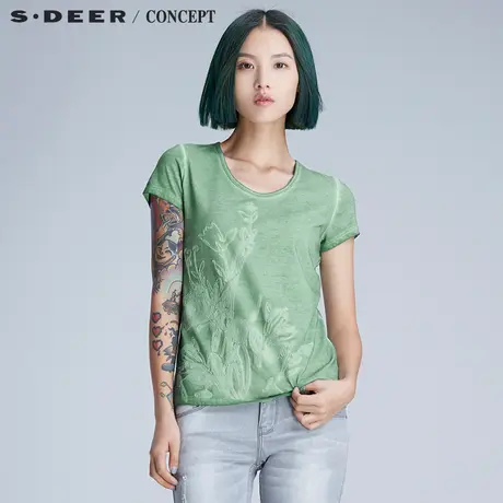 sdeer 🎀圣迪奥晕染绣花手工美感T恤S16280184商品大图