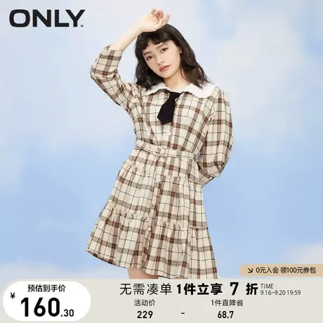 ONLY奥莱夏季短款收腰格纹娃娃领通勤风连衣裙女图片