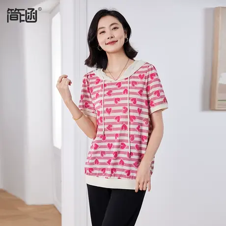 连帽短袖T恤女2024夏季新款气质时尚显瘦洋气减龄休闲上衣图片