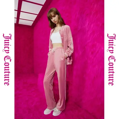 Juicy Couture橘滋春夏新款元气浅春系学院风刺绣宽松休闲裤女商品大图