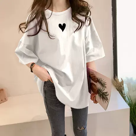 中长款短袖t恤女装2025夏季新款纯棉大版遮肚宽松微胖MM大码上衣图片