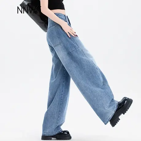 女士浅色牛仔裤女2025新款夏季高腰裤子女款爆款宽松镰刀裤弯刀裤商品大图