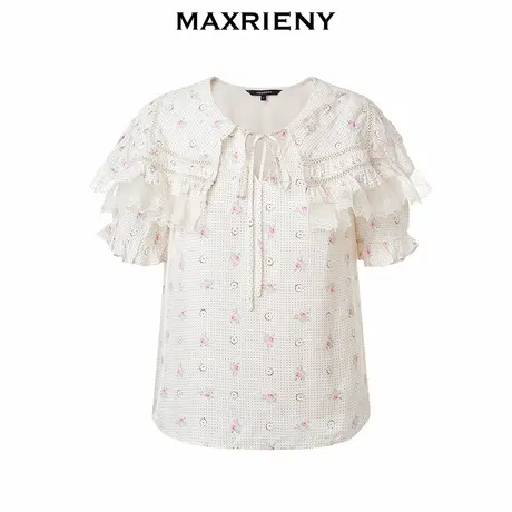 【奥莱】MAXRIENY复古套头公主山秋季碎花翻领雪纺衫荷叶边上衣女商品大图