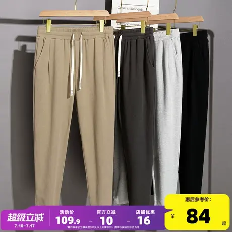 唐狮春夏新款灰色休闲裤男韩版宽松华夫格运动长裤男潮牌束脚裤商品大图