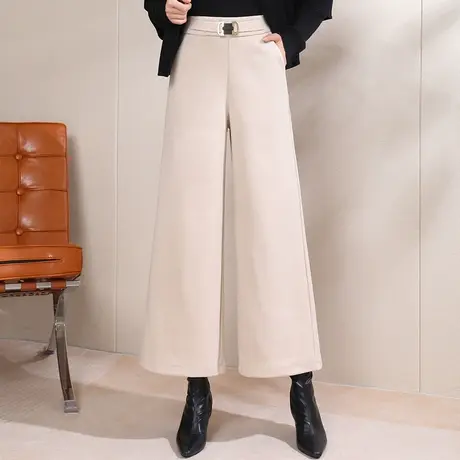 时尚宽松阔腿裤女秋冬呢子休闲裤2023新款高腰小个子通勤九分裤子商品大图
