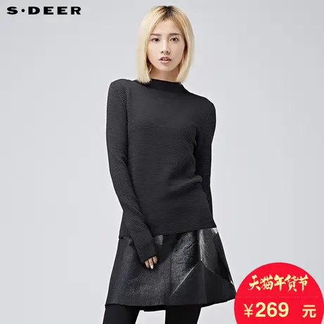 sdeer圣迪奥女装2017冬装轻薄肌理质感条纹针织衫毛衣S16483582图片