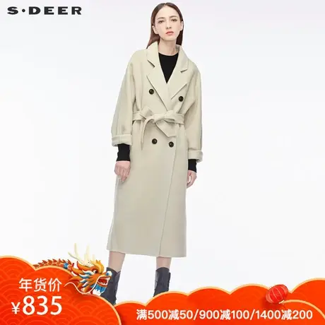 sdeer圣迪奥女冬新款落肩袖腰带气质长款手工双面呢大衣S18481854图片