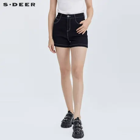 sdeer圣迪奥夏装休闲插袋撞色线迹牛仔A字短裤S21260902图片